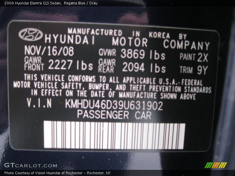 Regatta Blue / Gray 2009 Hyundai Elantra GLS Sedan