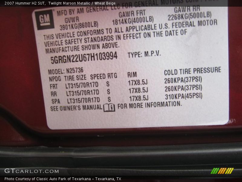 Twilight Maroon Metallic / Wheat Beige 2007 Hummer H2 SUT