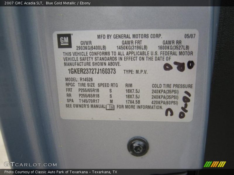 Blue Gold Metallic / Ebony 2007 GMC Acadia SLT