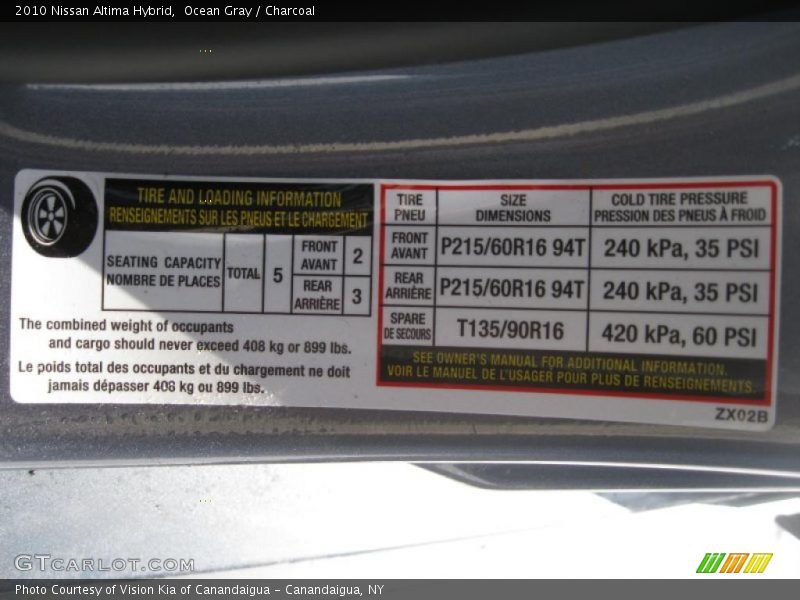 Info Tag of 2010 Altima Hybrid