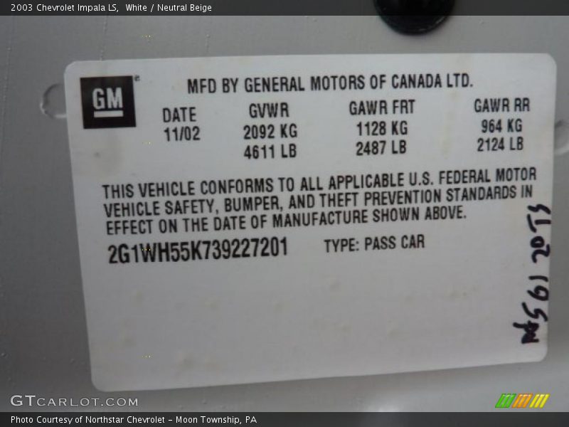 White / Neutral Beige 2003 Chevrolet Impala LS