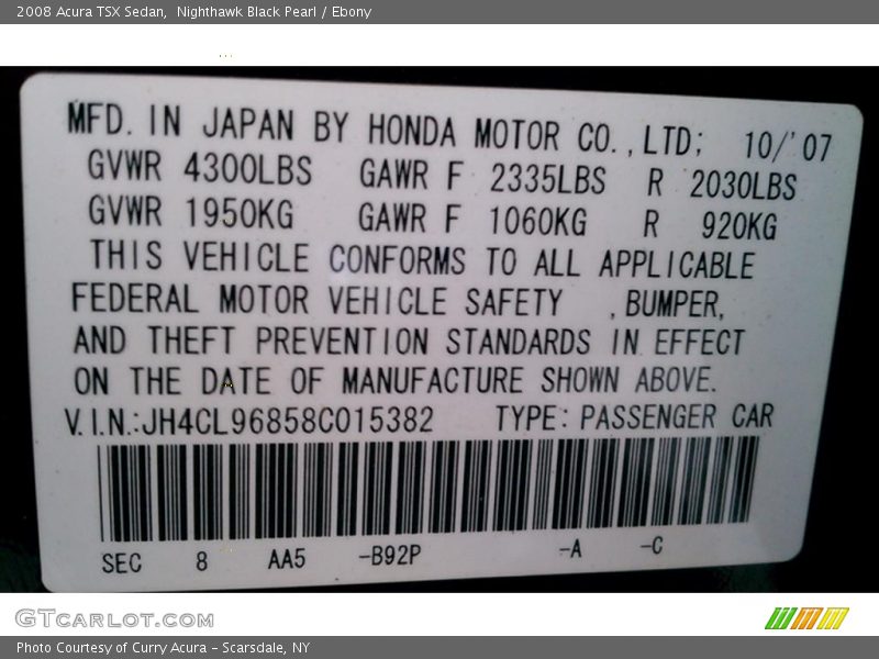Nighthawk Black Pearl / Ebony 2008 Acura TSX Sedan