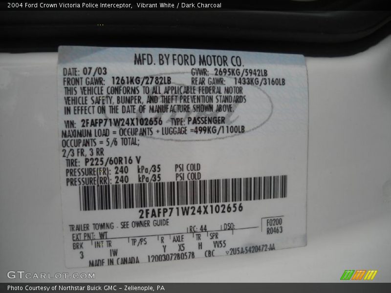 2004 Crown Victoria Police Interceptor Vibrant White Color Code WT