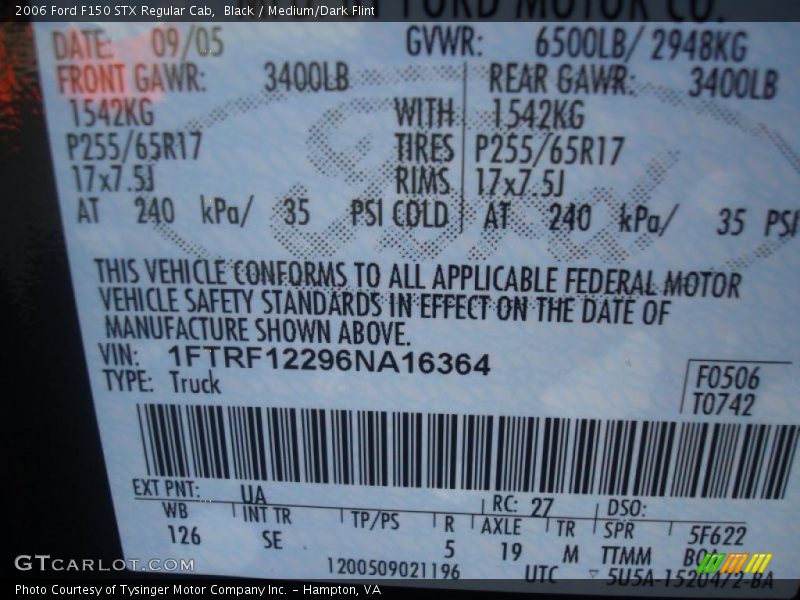 Black / Medium/Dark Flint 2006 Ford F150 STX Regular Cab