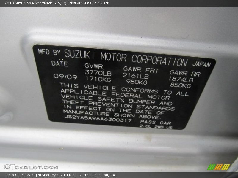 Quicksilver Metallic / Black 2010 Suzuki SX4 SportBack GTS