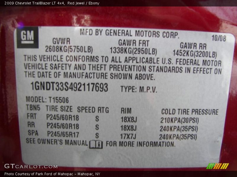 Red Jewel / Ebony 2009 Chevrolet TrailBlazer LT 4x4