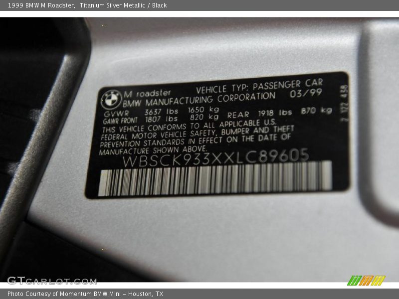 Info Tag of 1999 M Roadster