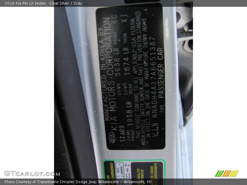 Clear Silver / Gray 2010 Kia Rio LX Sedan