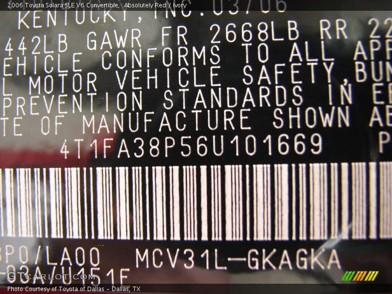 Absolutely Red / Ivory 2006 Toyota Solara SLE V6 Convertible