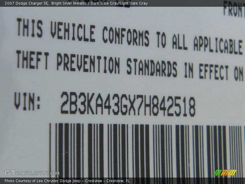 Bright Silver Metallic / Dark Slate Gray/Light Slate Gray 2007 Dodge Charger SE