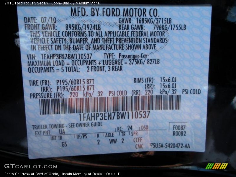 Ebony Black / Medium Stone 2011 Ford Focus S Sedan