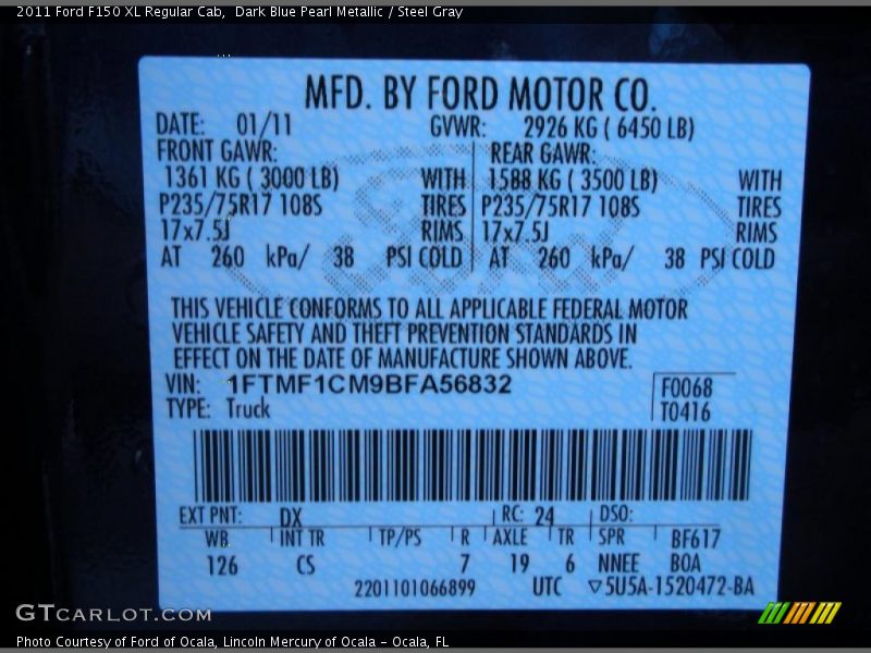 2011 F150 XL Regular Cab Dark Blue Pearl Metallic Color Code DX
