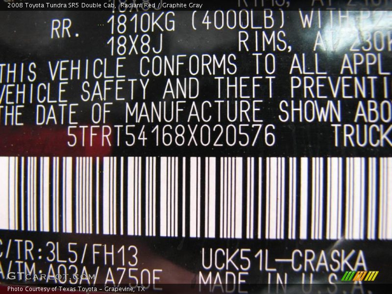 Radiant Red / Graphite Gray 2008 Toyota Tundra SR5 Double Cab