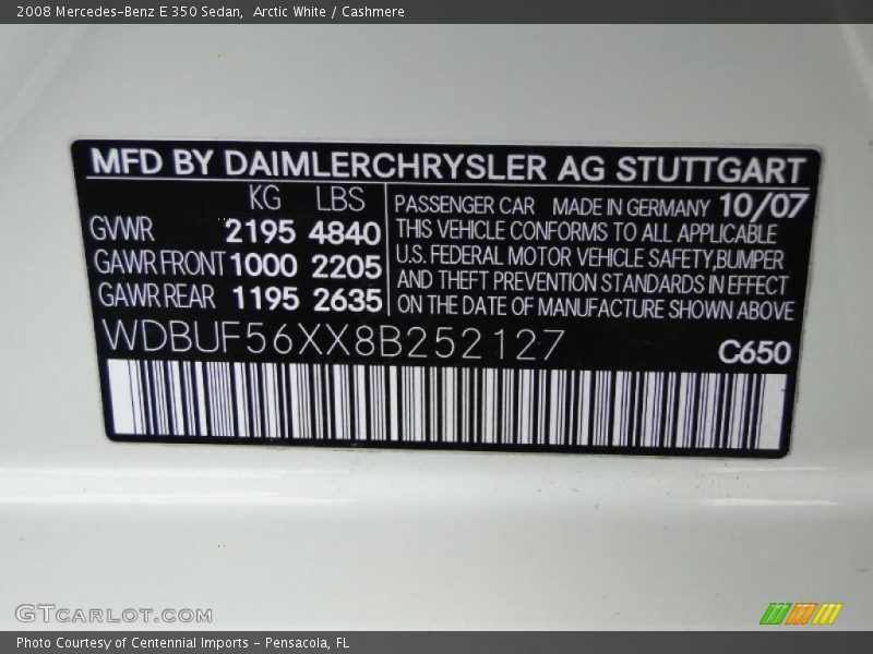 Arctic White / Cashmere 2008 Mercedes-Benz E 350 Sedan