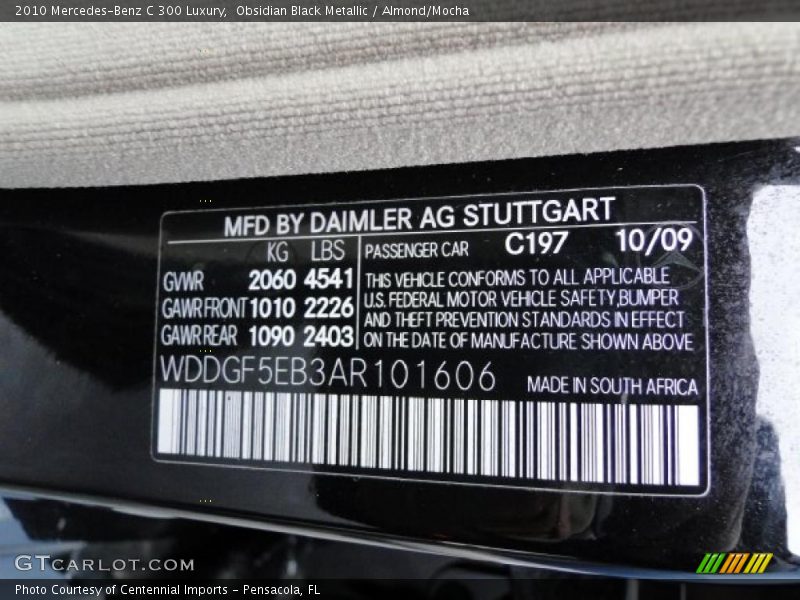 Obsidian Black Metallic / Almond/Mocha 2010 Mercedes-Benz C 300 Luxury