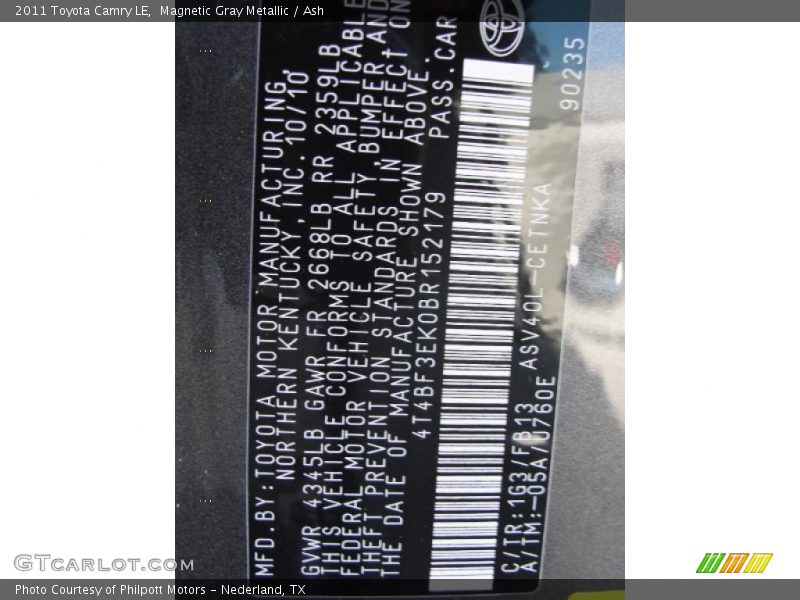 Magnetic Gray Metallic / Ash 2011 Toyota Camry LE