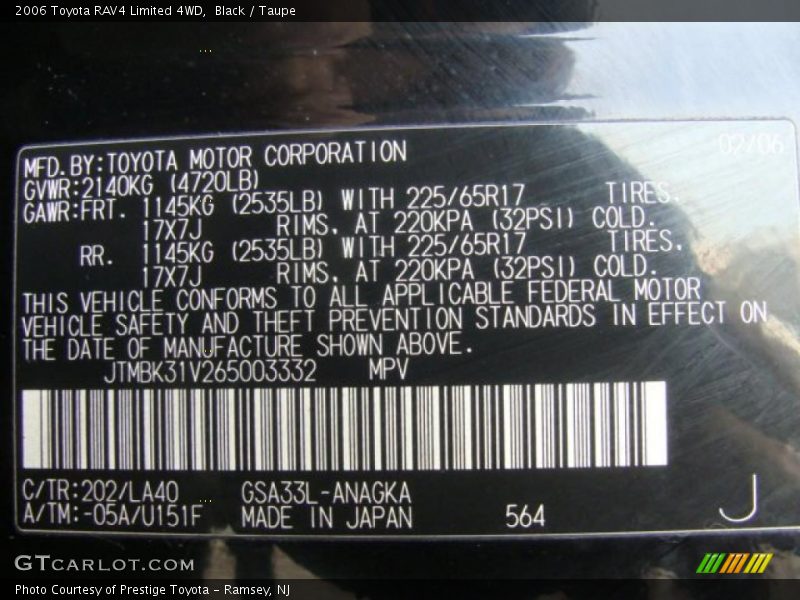 Black / Taupe 2006 Toyota RAV4 Limited 4WD