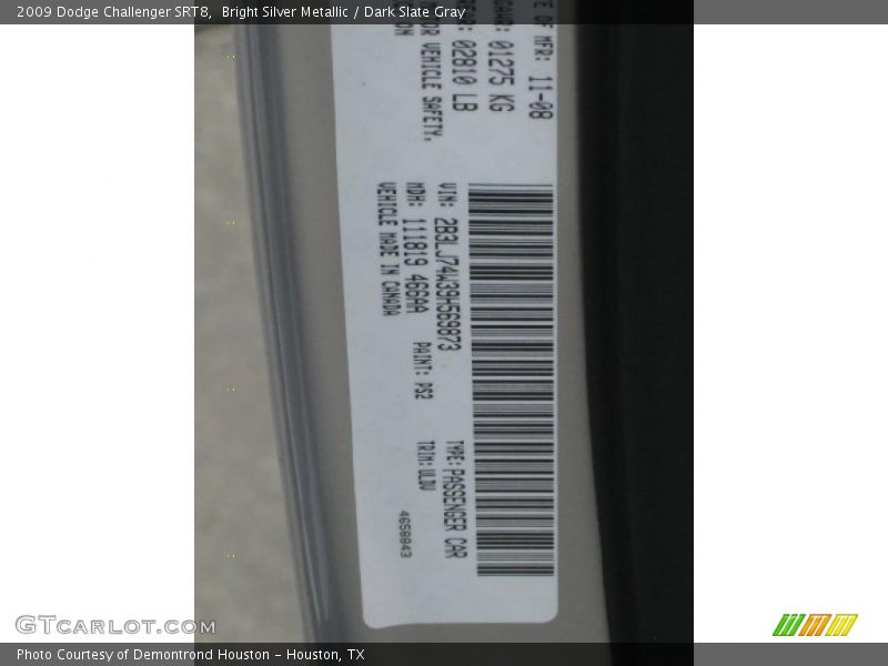 Bright Silver Metallic / Dark Slate Gray 2009 Dodge Challenger SRT8