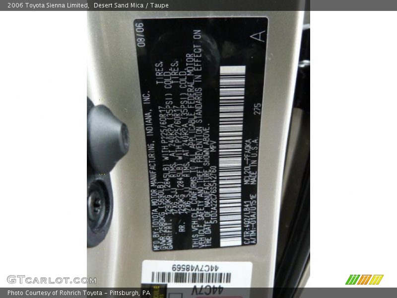 Desert Sand Mica / Taupe 2006 Toyota Sienna Limited