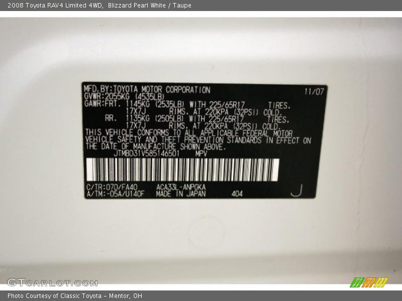 Blizzard Pearl White / Taupe 2008 Toyota RAV4 Limited 4WD
