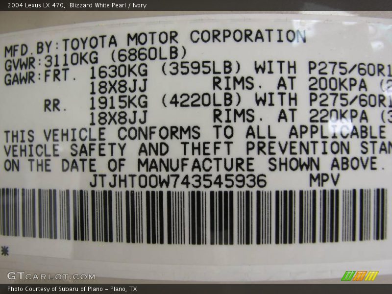 Blizzard White Pearl / Ivory 2004 Lexus LX 470