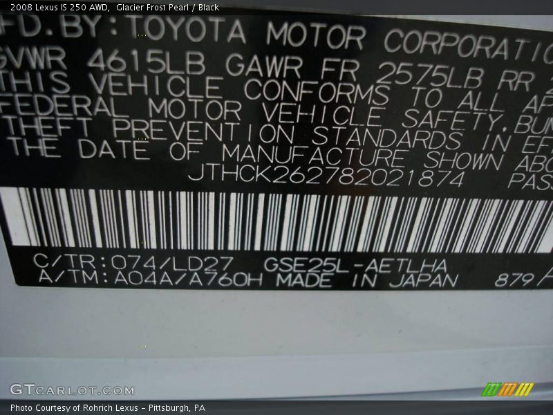 Glacier Frost Pearl / Black 2008 Lexus IS 250 AWD