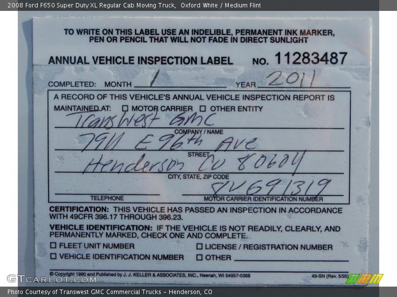 Oxford White / Medium Flint 2008 Ford F650 Super Duty XL Regular Cab Moving Truck
