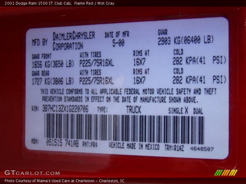 Flame Red / Mist Gray 2001 Dodge Ram 1500 ST Club Cab