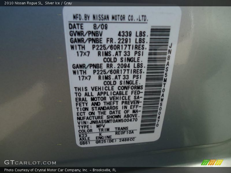 Silver Ice / Gray 2010 Nissan Rogue SL