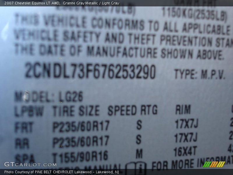 Granite Gray Metallic / Light Gray 2007 Chevrolet Equinox LT AWD