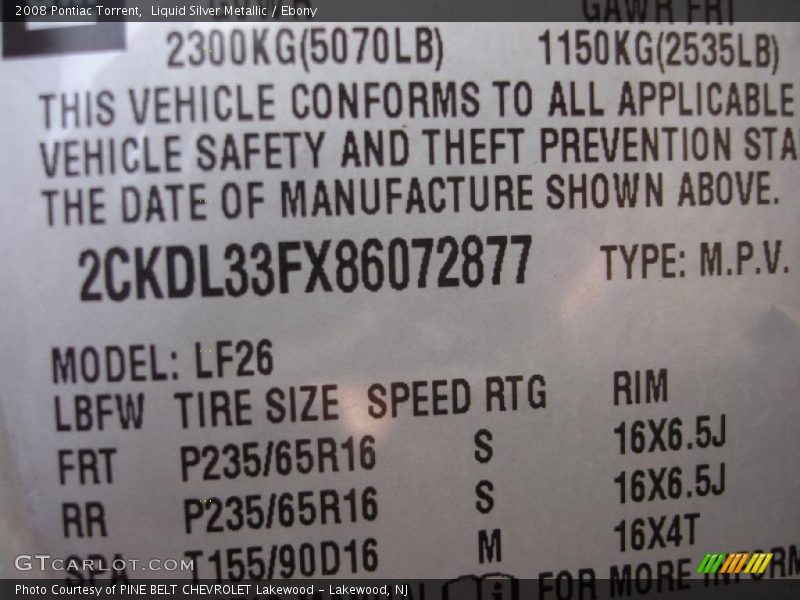 Liquid Silver Metallic / Ebony 2008 Pontiac Torrent