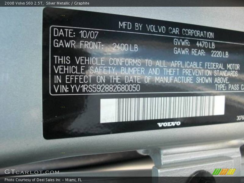 Silver Metallic / Graphite 2008 Volvo S60 2.5T