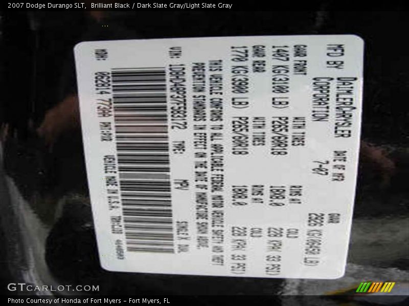 Brilliant Black / Dark Slate Gray/Light Slate Gray 2007 Dodge Durango SLT