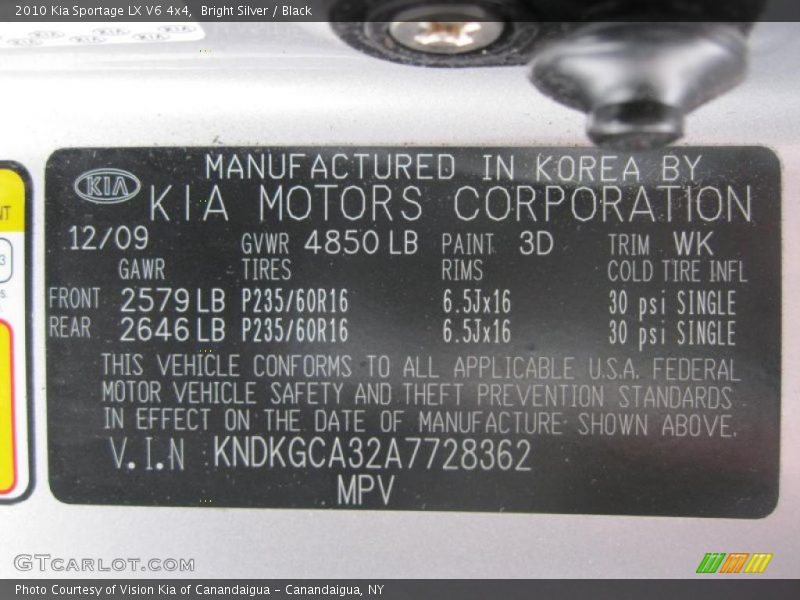 Bright Silver / Black 2010 Kia Sportage LX V6 4x4