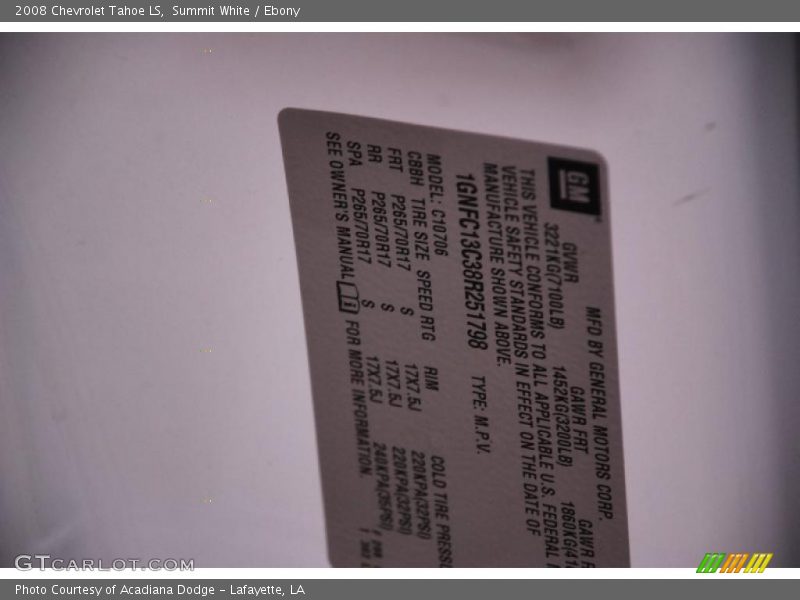 Summit White / Ebony 2008 Chevrolet Tahoe LS