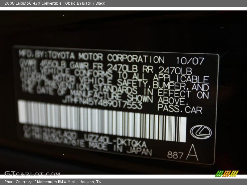 Obsidian Black / Black 2008 Lexus SC 430 Convertible