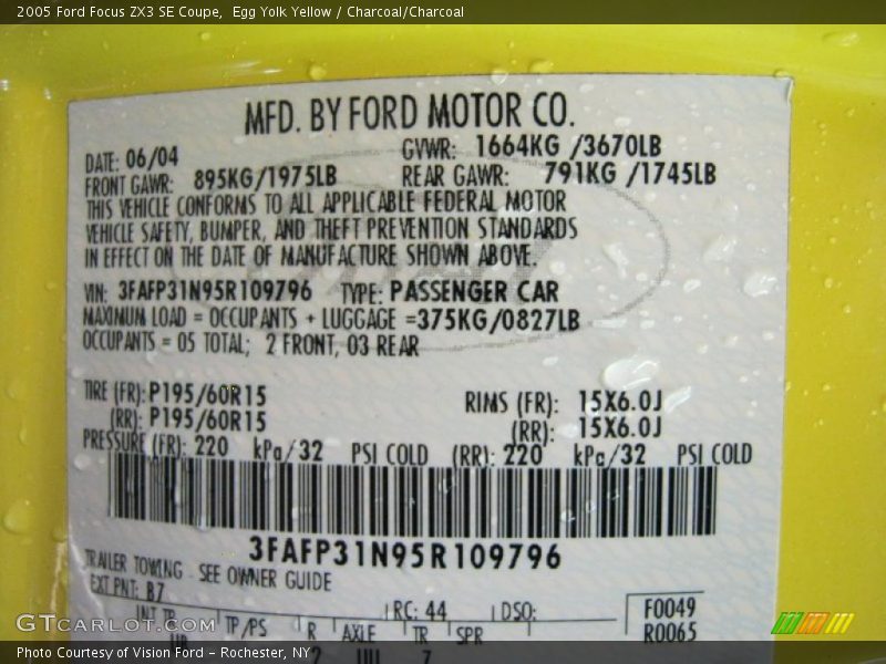 Egg Yolk Yellow / Charcoal/Charcoal 2005 Ford Focus ZX3 SE Coupe