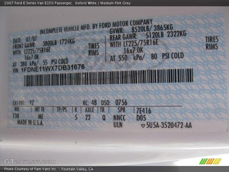 Oxford White / Medium Flint Grey 2007 Ford E Series Van E150 Passenger
