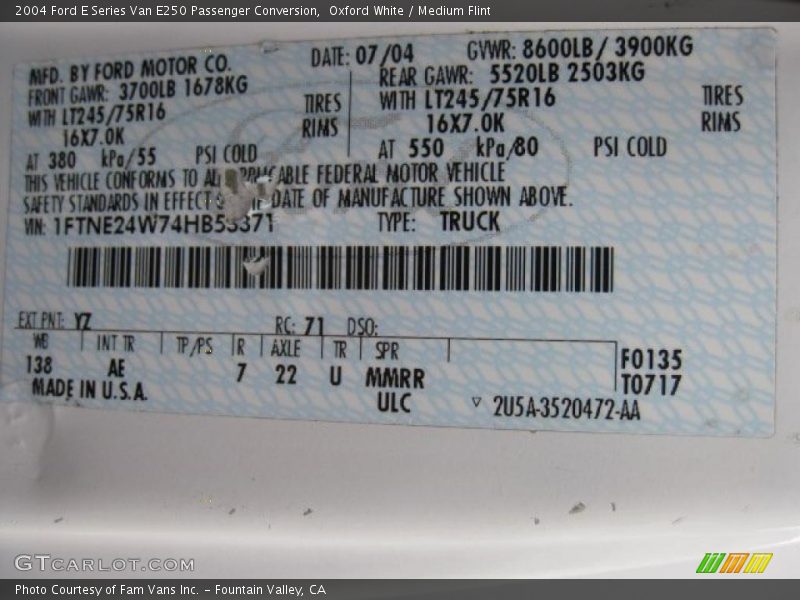 Oxford White / Medium Flint 2004 Ford E Series Van E250 Passenger Conversion