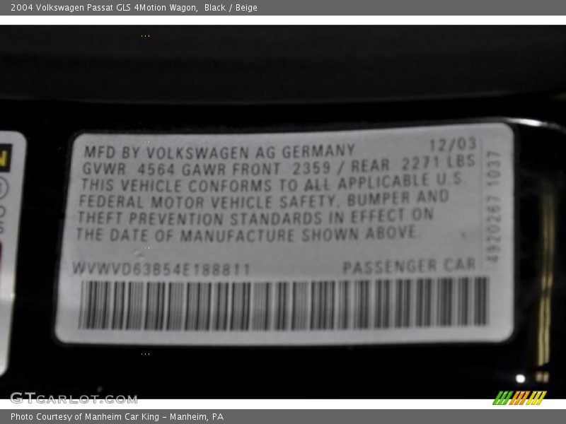 Black / Beige 2004 Volkswagen Passat GLS 4Motion Wagon