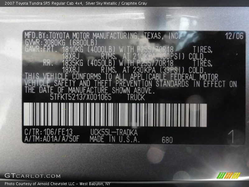 Silver Sky Metallic / Graphite Gray 2007 Toyota Tundra SR5 Regular Cab 4x4