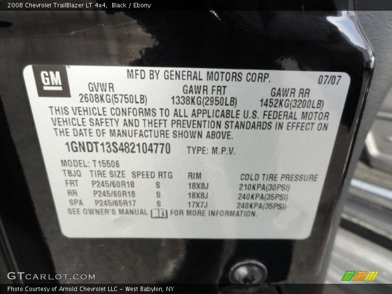 Black / Ebony 2008 Chevrolet TrailBlazer LT 4x4
