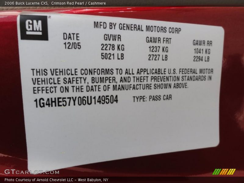 Crimson Red Pearl / Cashmere 2006 Buick Lucerne CXS