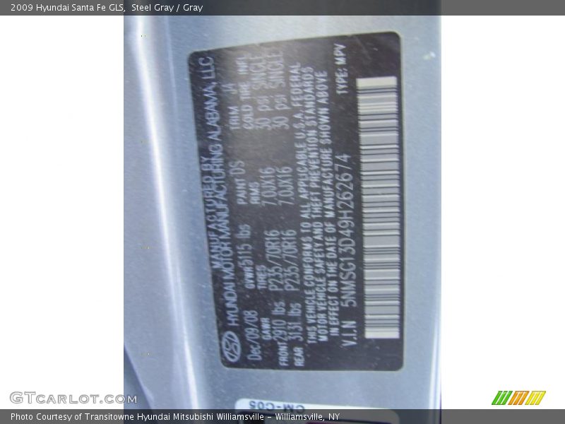 Steel Gray / Gray 2009 Hyundai Santa Fe GLS