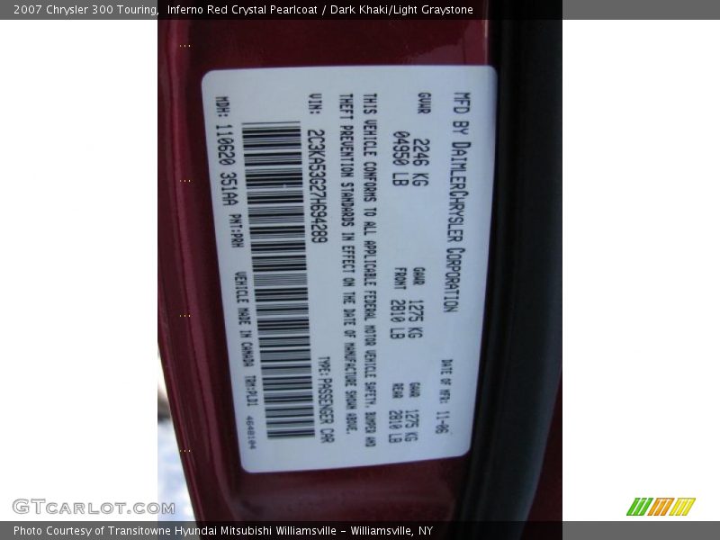 Inferno Red Crystal Pearlcoat / Dark Khaki/Light Graystone 2007 Chrysler 300 Touring