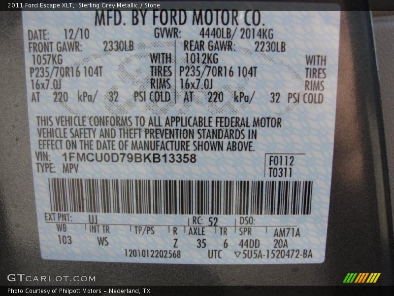 Sterling Grey Metallic / Stone 2011 Ford Escape XLT