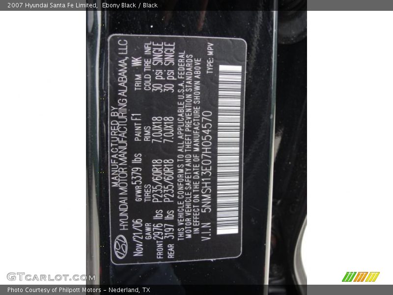 Ebony Black / Black 2007 Hyundai Santa Fe Limited