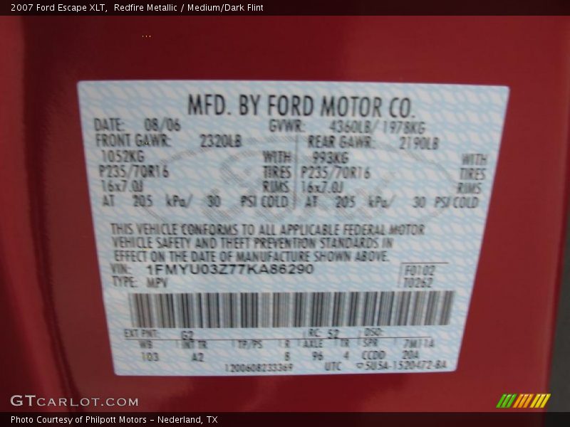 Redfire Metallic / Medium/Dark Flint 2007 Ford Escape XLT