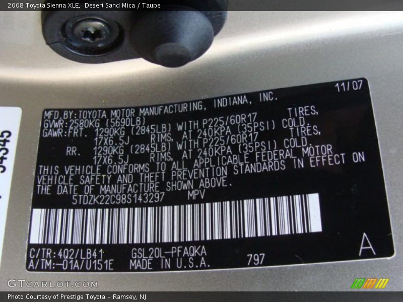Desert Sand Mica / Taupe 2008 Toyota Sienna XLE