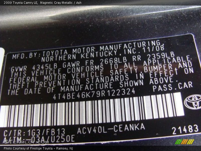 Magnetic Gray Metallic / Ash 2009 Toyota Camry LE